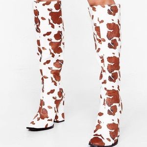 Nasty Gal Cow print knee high boots - NEVER WORN